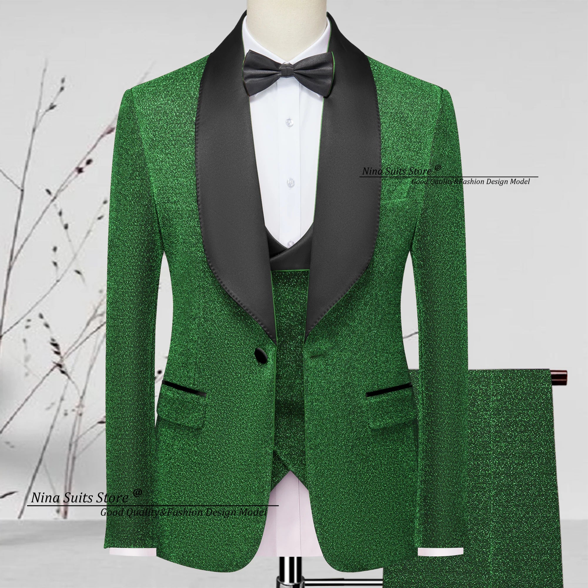 Men's 3-piece Green Shiny Glitter Set