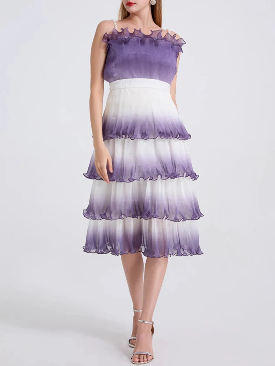 Gradient Spliced Ruffles Dresses