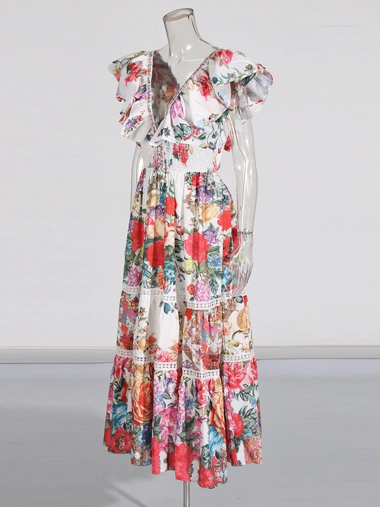 V-Neck Flying Sleeve Dress