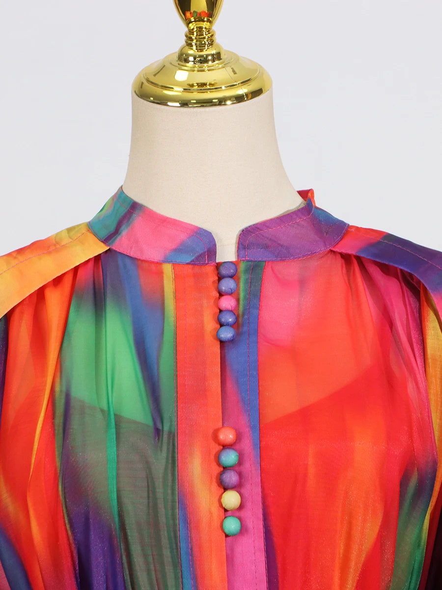 Colorful Loose Lace Up dress
