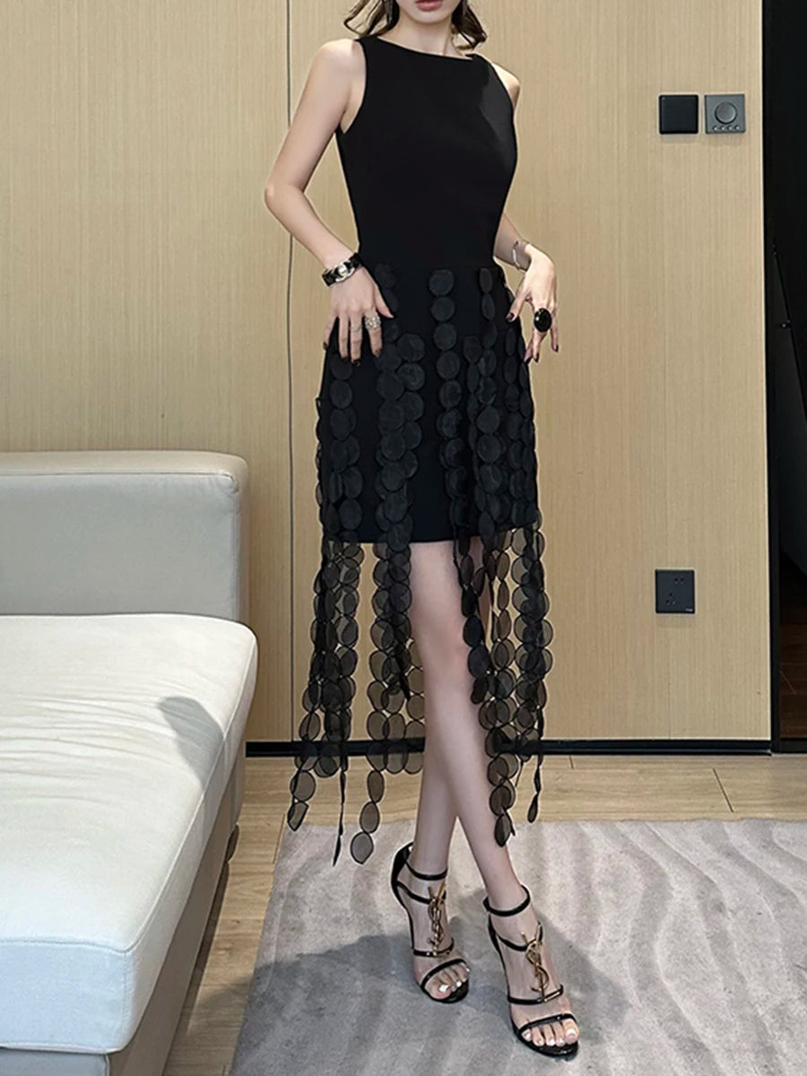 Spliced Tassel Slimming Dress