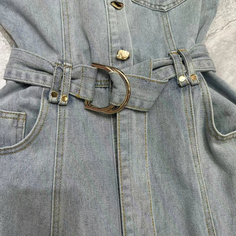 Cowboy Denim Lace Up Midi Dresses