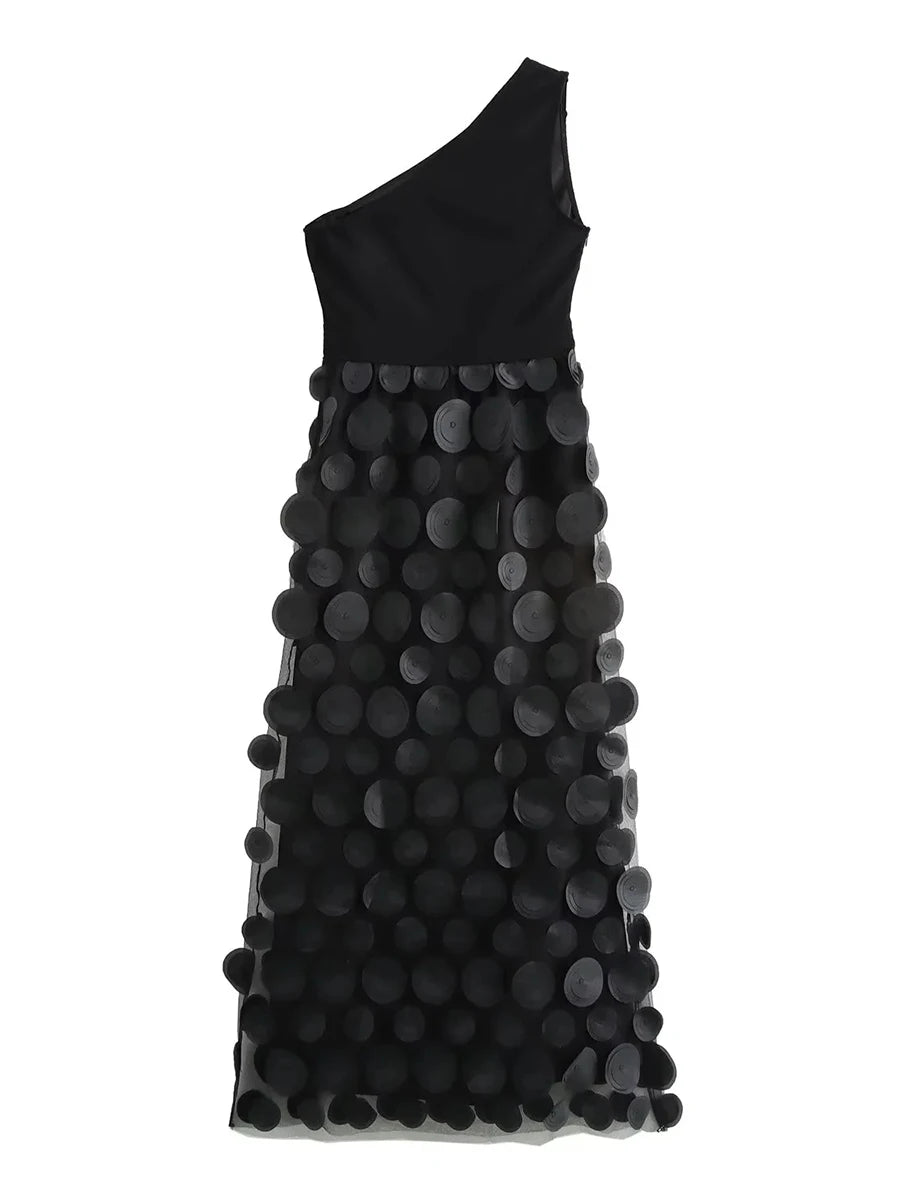 One Shoulder Appliqués Dress