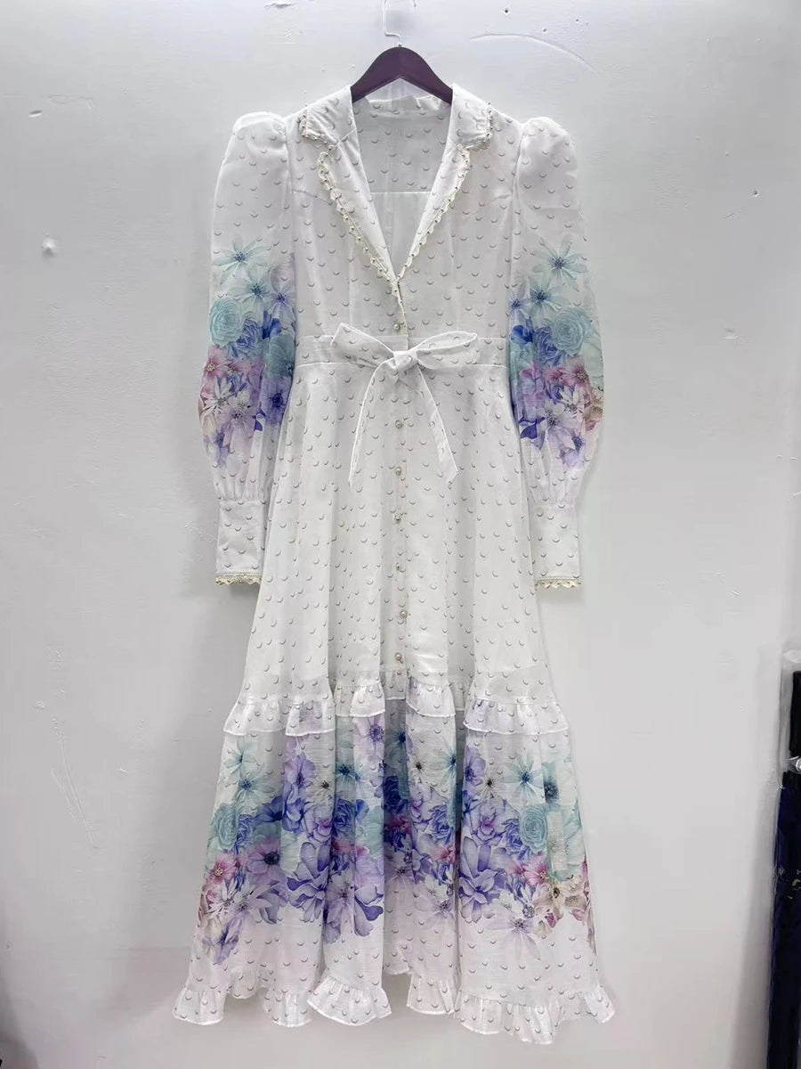 Printing Loose Spliced Wave Point Casual Dresses