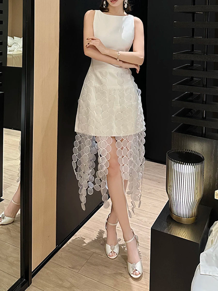 Spliced Tassel Slimming Dress