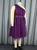 Plus Size One Shoulder Purple Shiny Dress