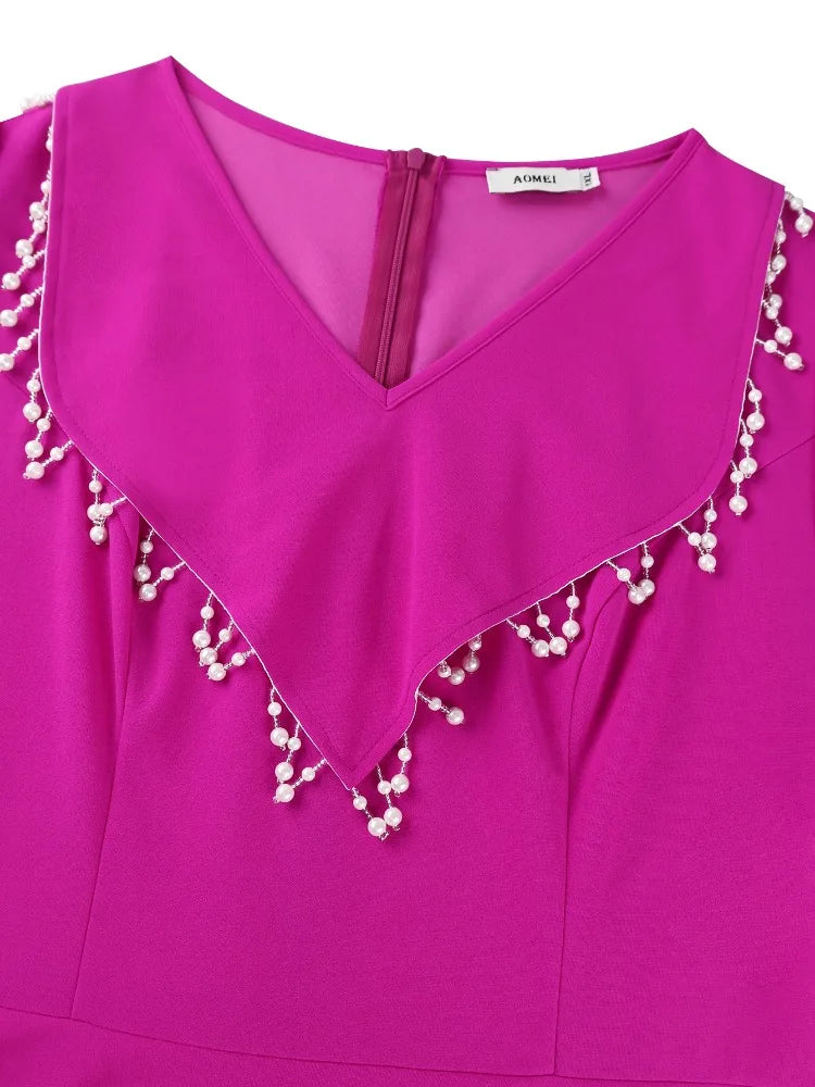 Plus Size Rose Patchwork Beading Tassel Dress