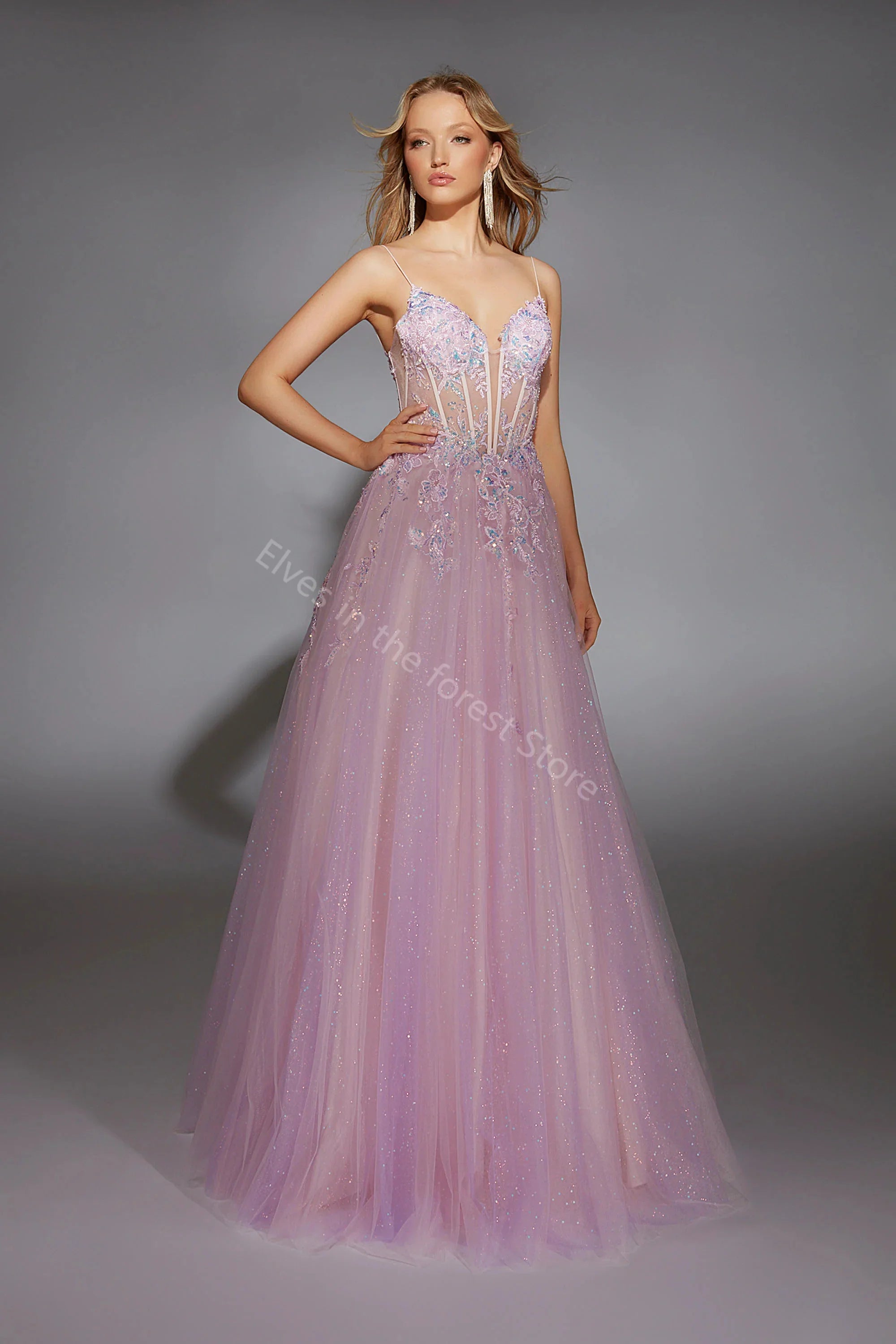 Lace Sequins Appliqués Sleeveless Evening Gowns