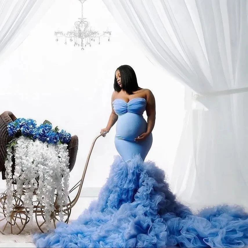Sweetheart Ruffles Maternity Dress for Photo Shoot