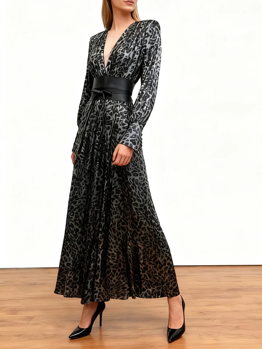 Leopard Spliced Bowknot Dresses