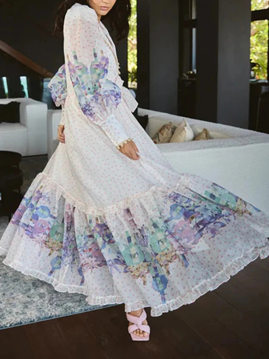 Printing Loose Spliced Wave Point Casual Dresses
