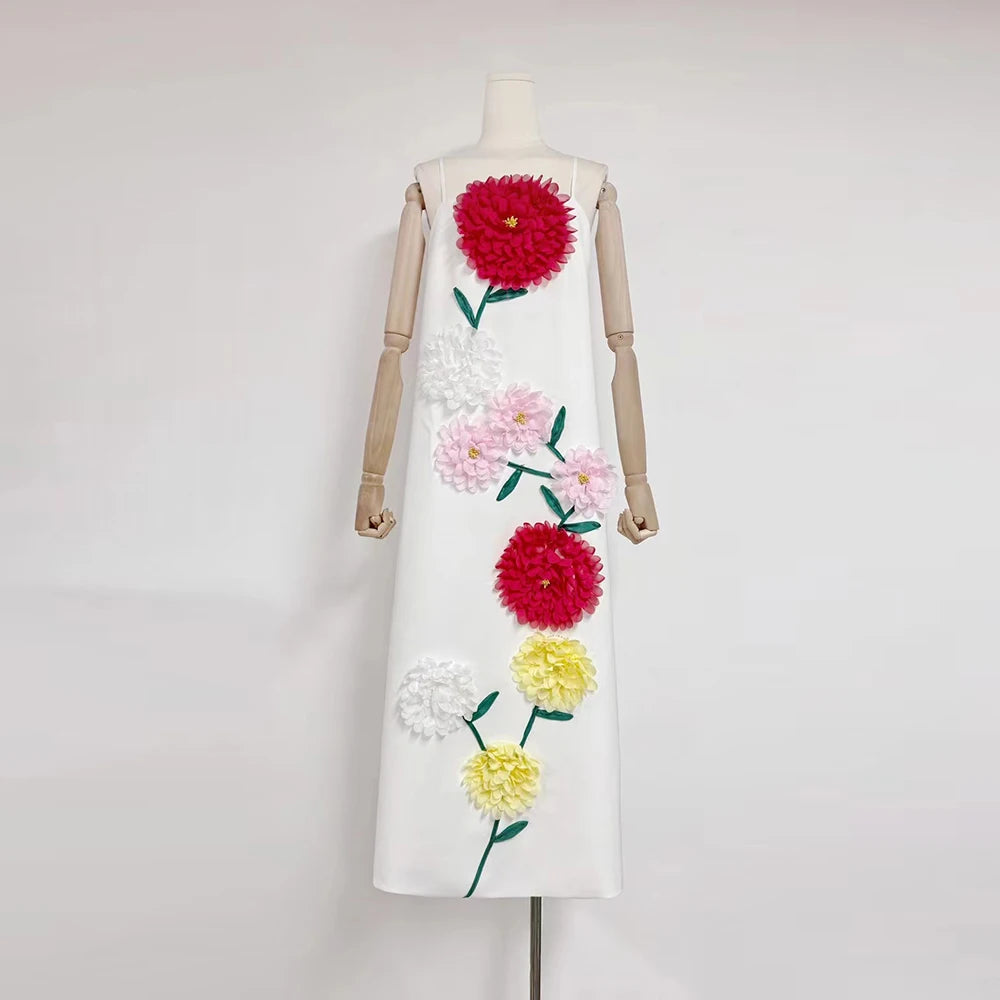 Color block3D Flower Midi Dress