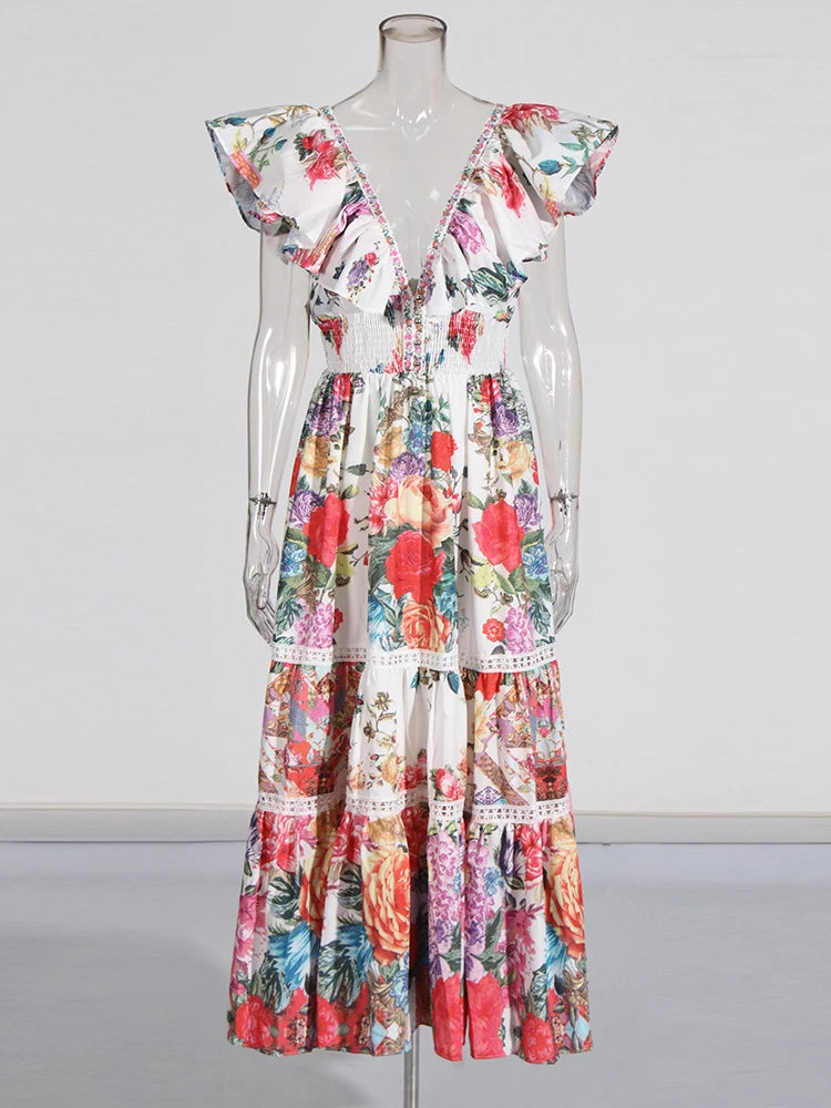 V-Neck Flying Sleeve Dress