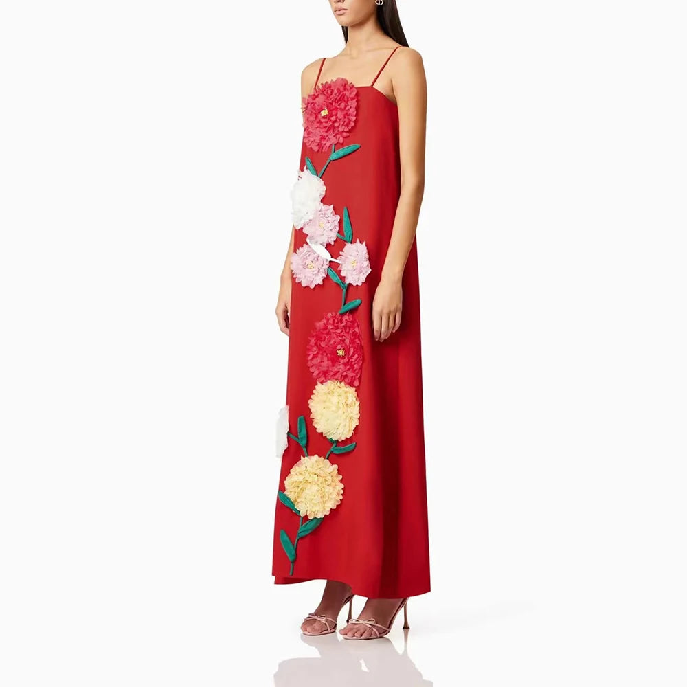 Color block3D Flower Midi Dress