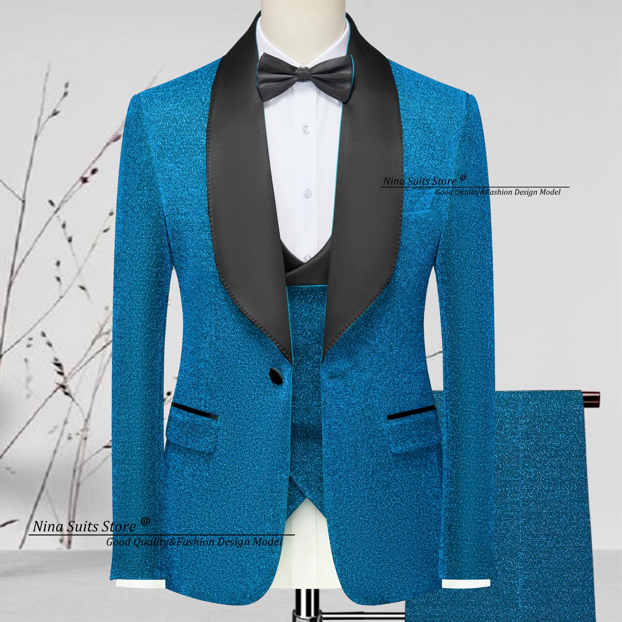 Men's 3-piece Green Shiny Glitter Set