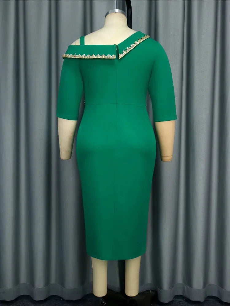 Plus Size Women Asymmetrical Neck One Shoulder Dress