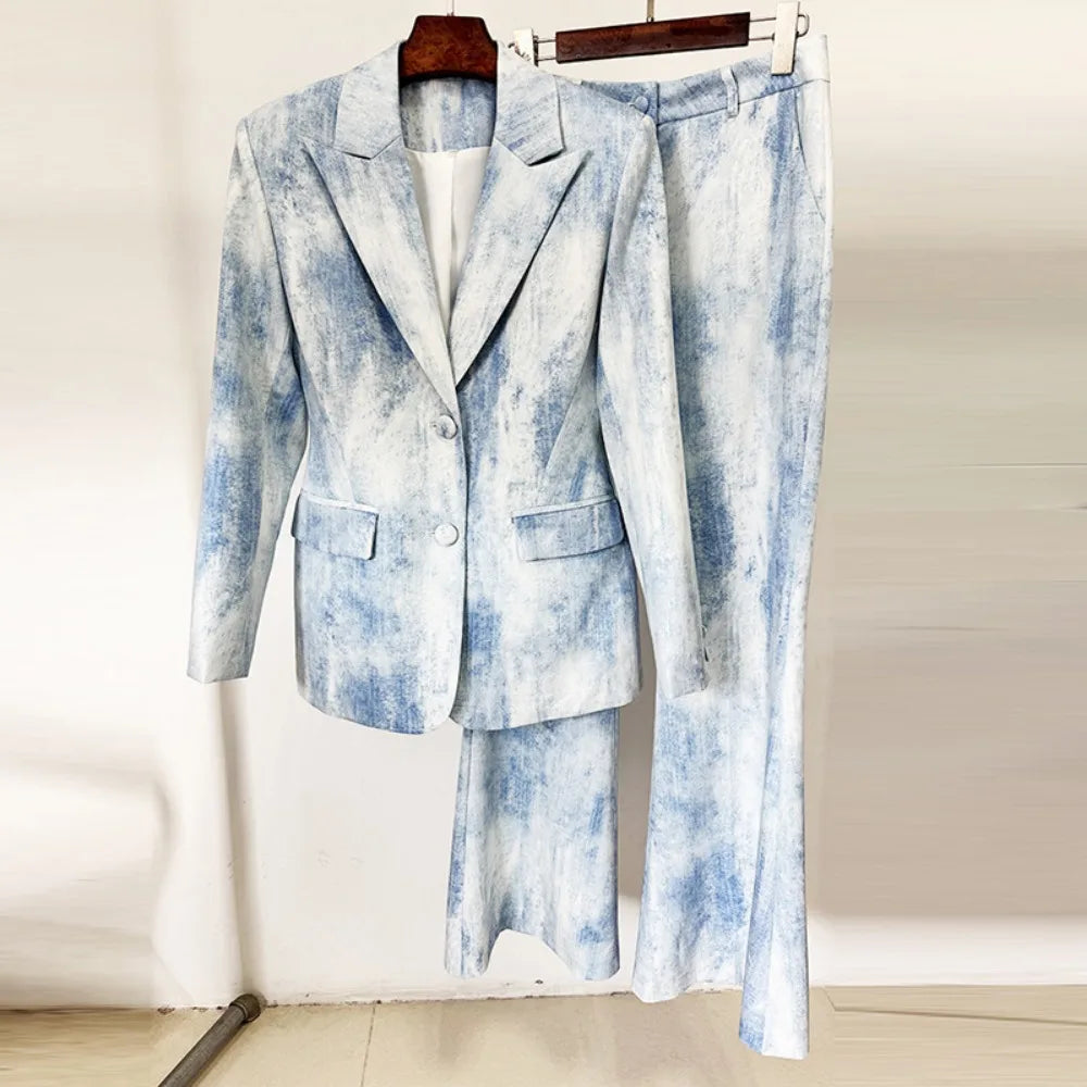 Color Block Two Piece Jean Set