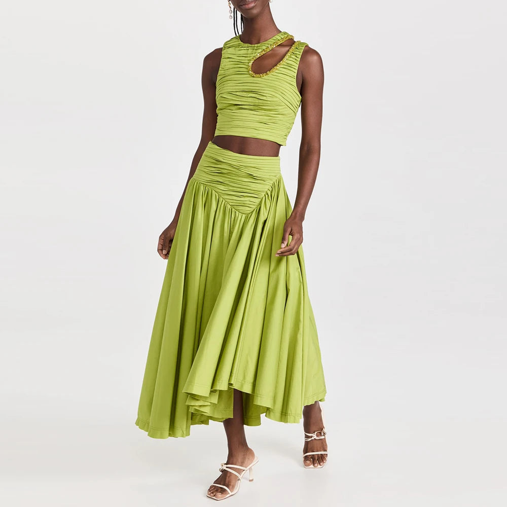 Solid Spliced Folds Two Piece Set