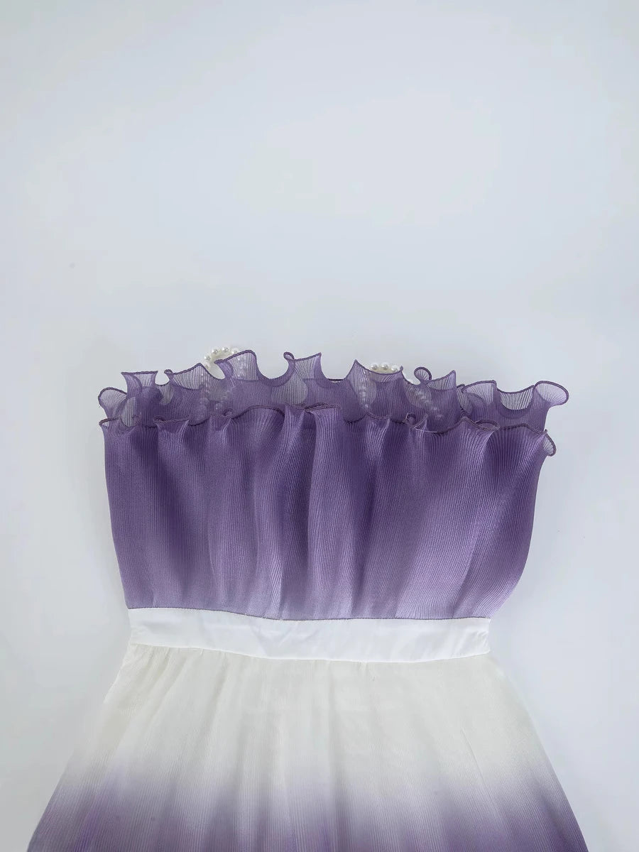 Gradient Spliced Ruffles Dresses