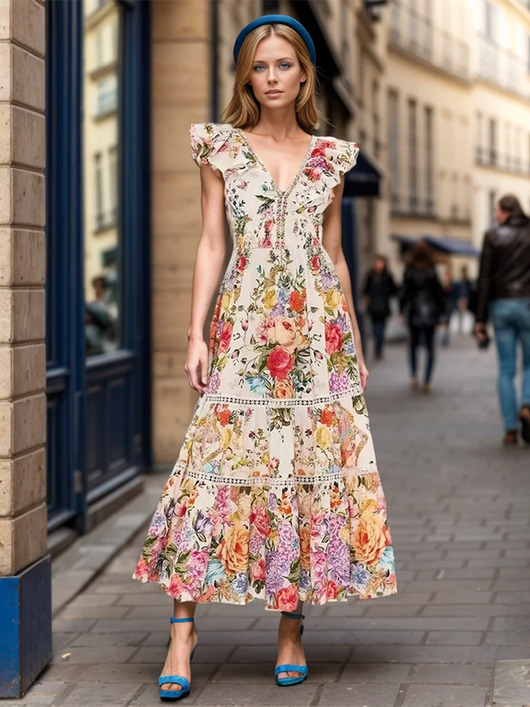 V-Neck Flying Sleeve Dress