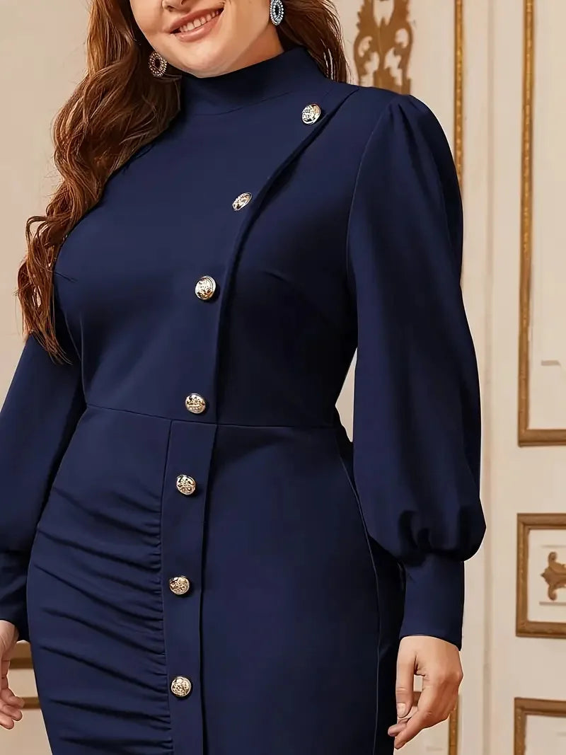 Plus Size Pleated Dress With Buttons