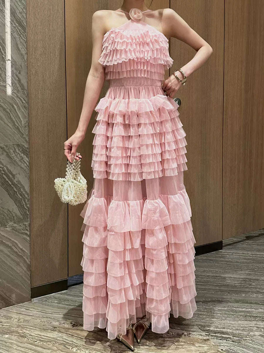 Solid Spliced Ruffles Dress