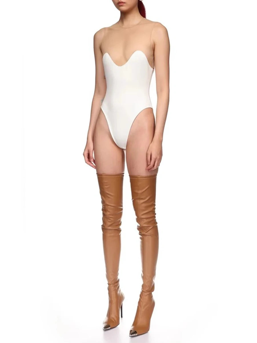 Solid Spliced Mesh Slimming Jumpsuit