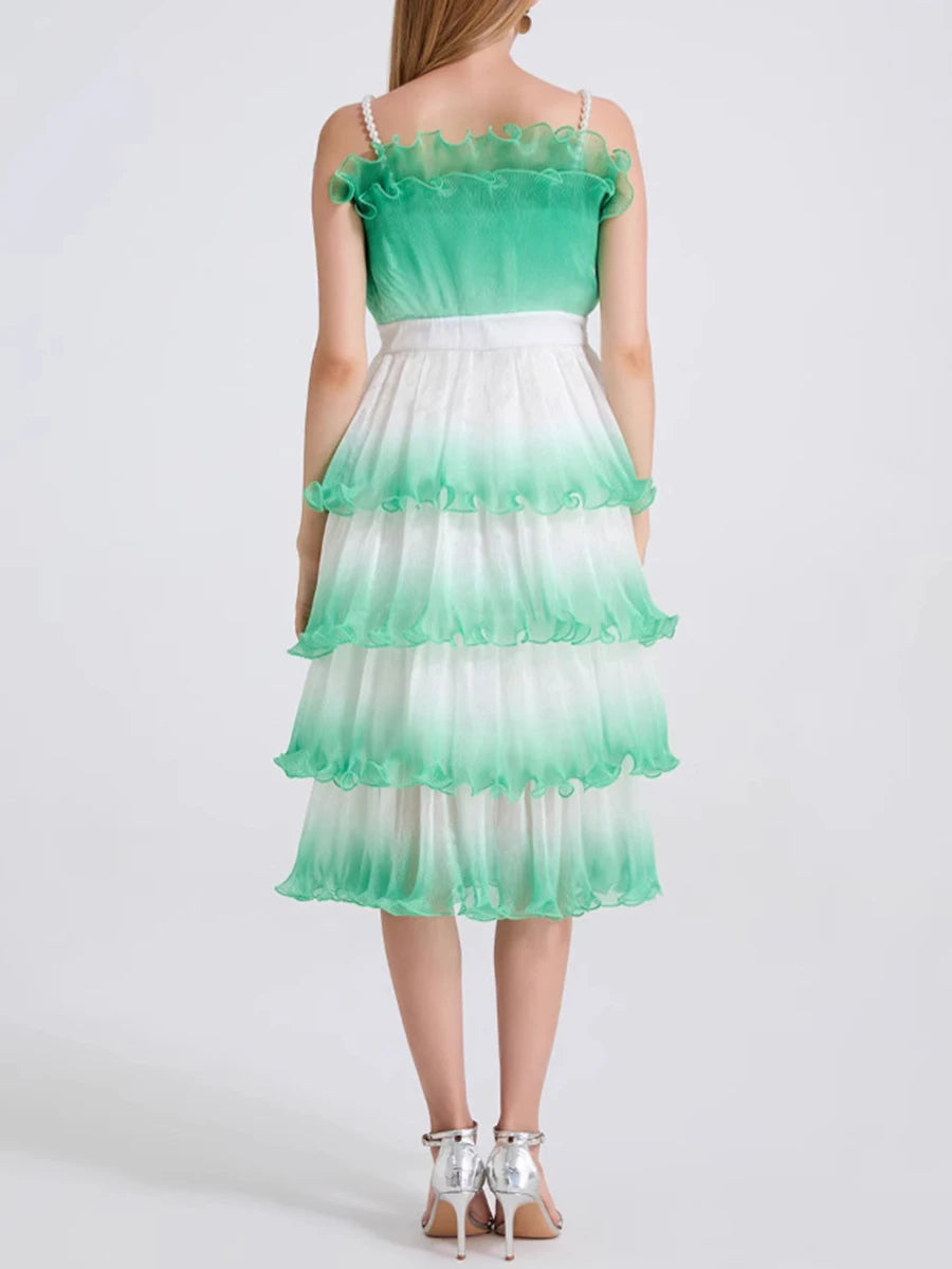 Gradient Spliced Ruffles Dresses