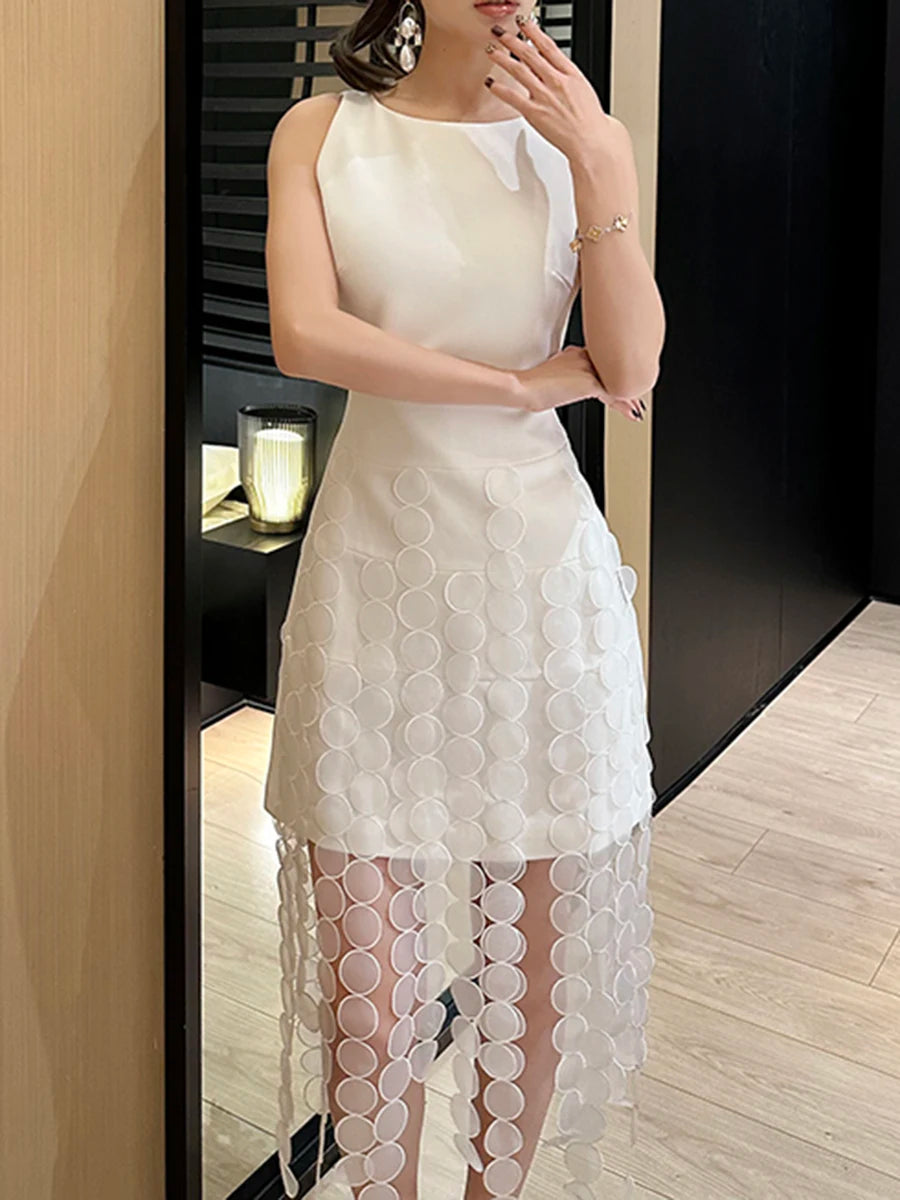 Spliced Tassel Slimming Dress
