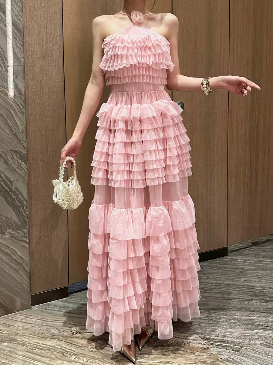 Solid Spliced Ruffles Dress