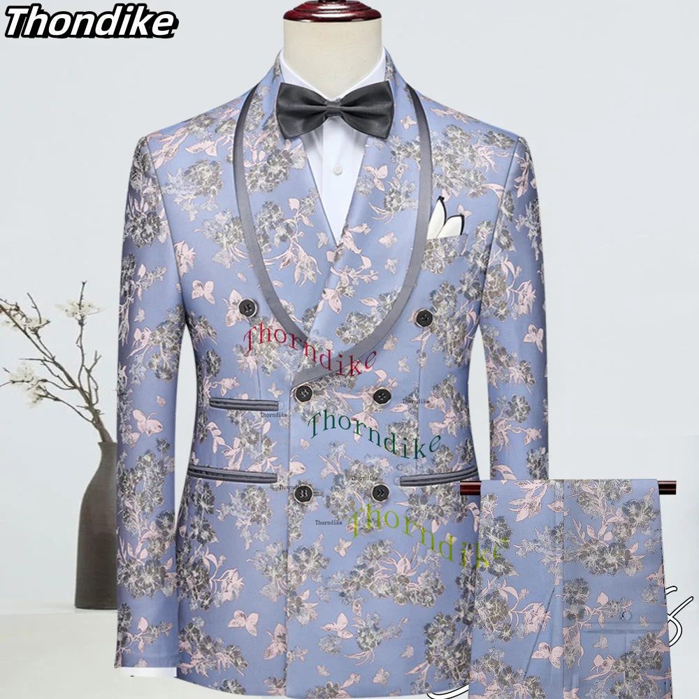 Thorndike Men Business Blazers Jacket Trousers High End Wedding Party Groom Suit 2 Pieces Sets Coat Pants Dress Costume Homme