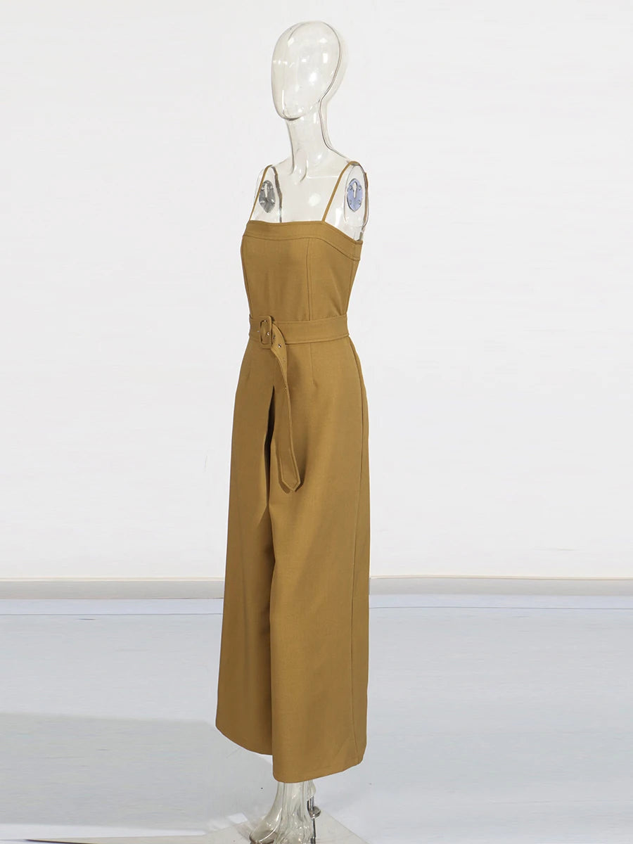 Spliced Belt Slimming Jumpsuits