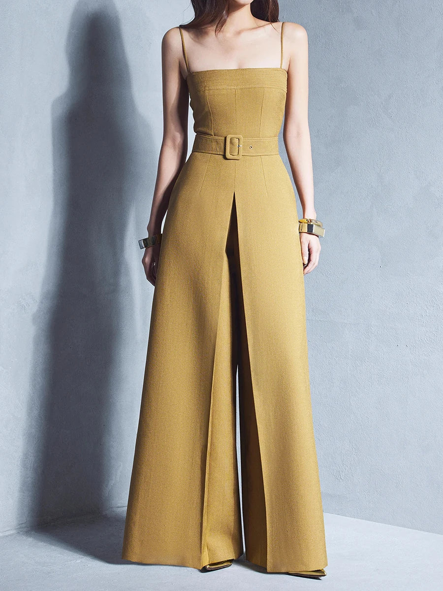 Spliced Belt Slimming Jumpsuits