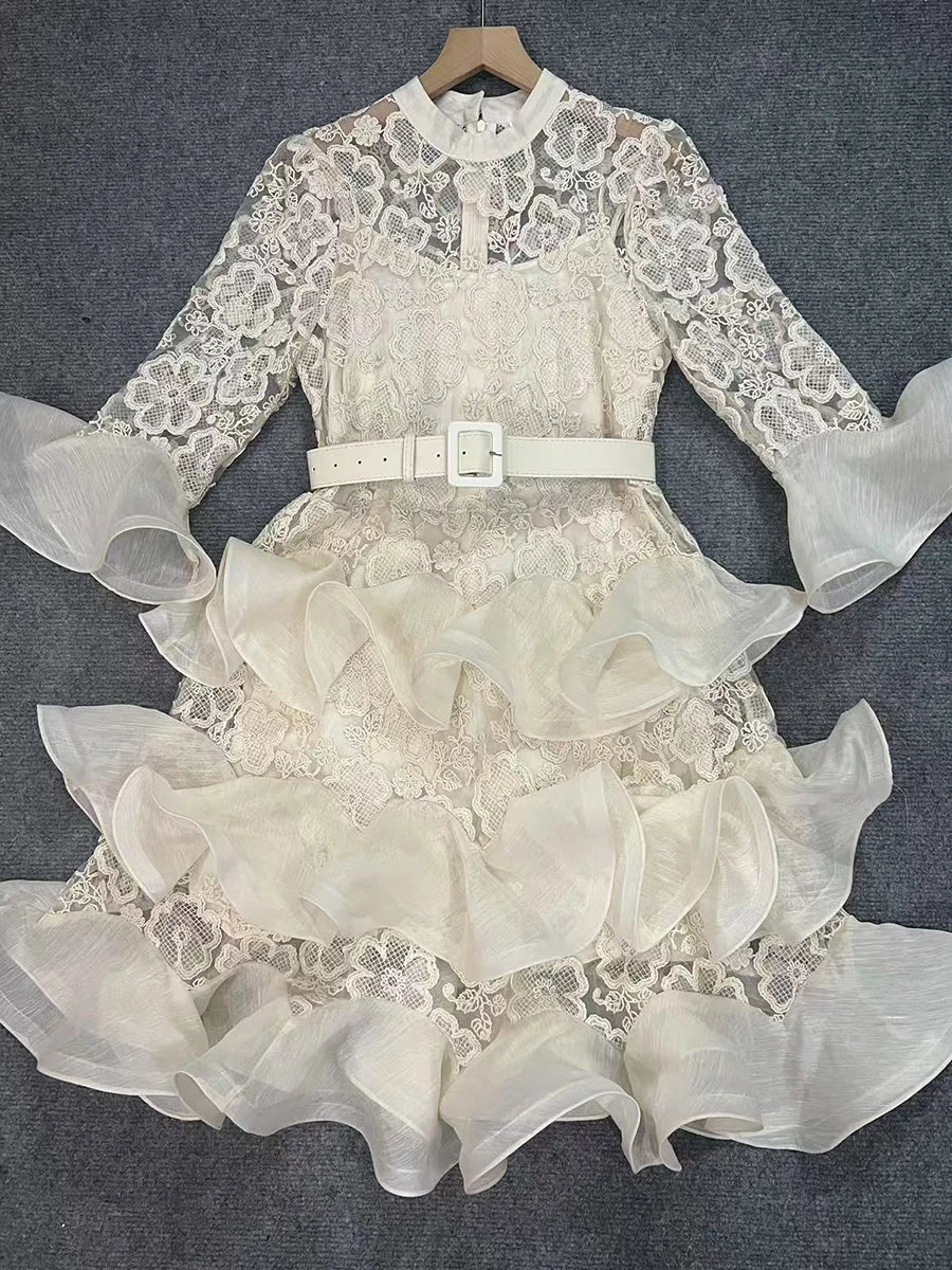 Sheer Spliced Embroidery Dresses