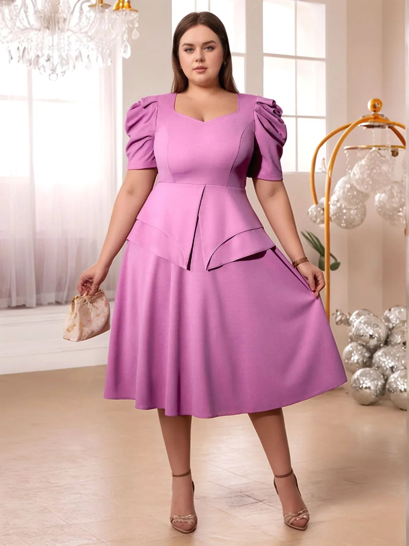 Plus Size Purple Ruffled Dress