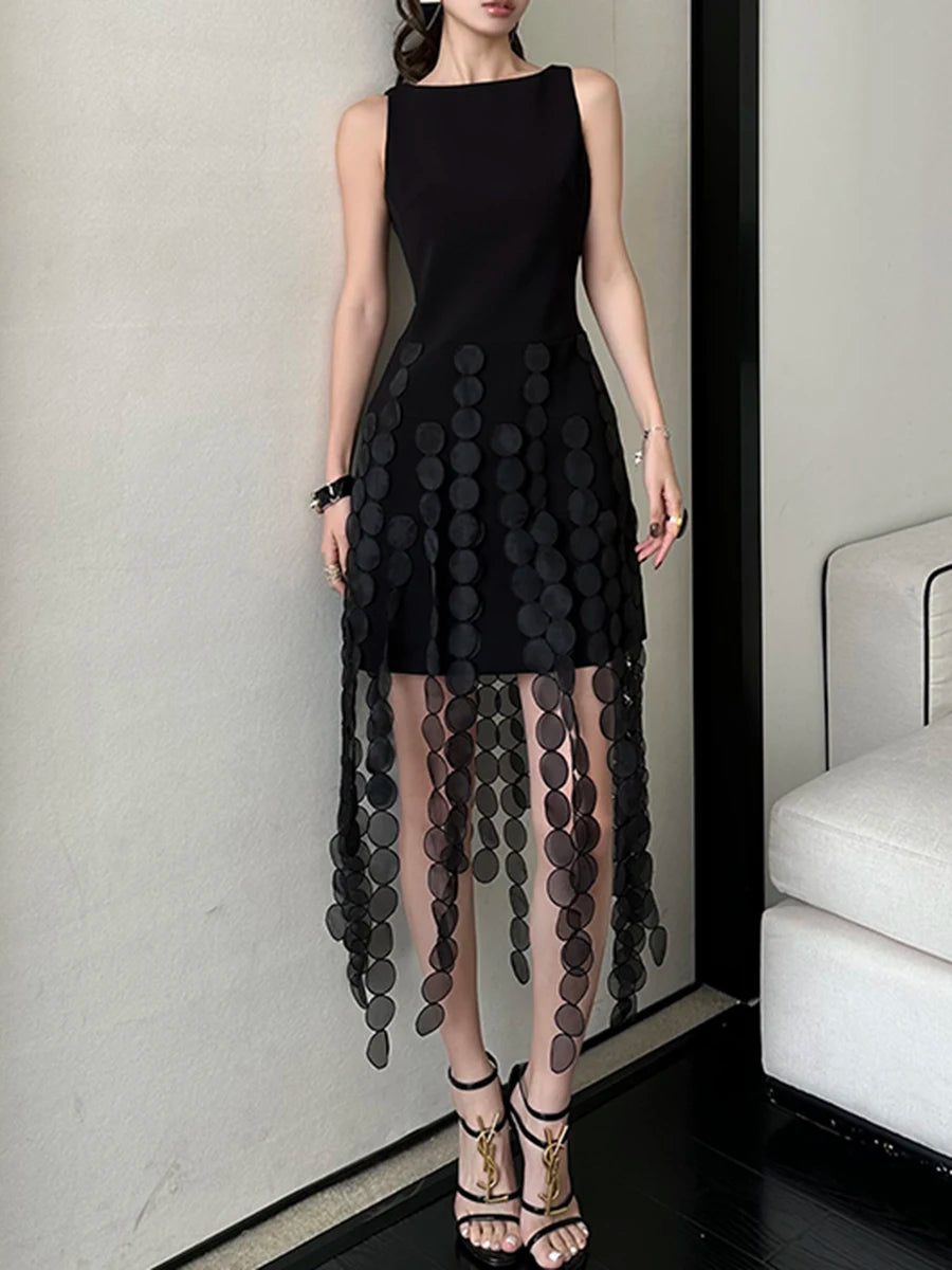 Spliced Tassel Slimming Dress