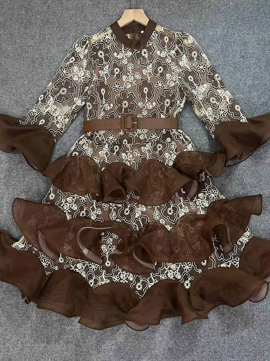 Sheer Spliced Embroidery Dresses