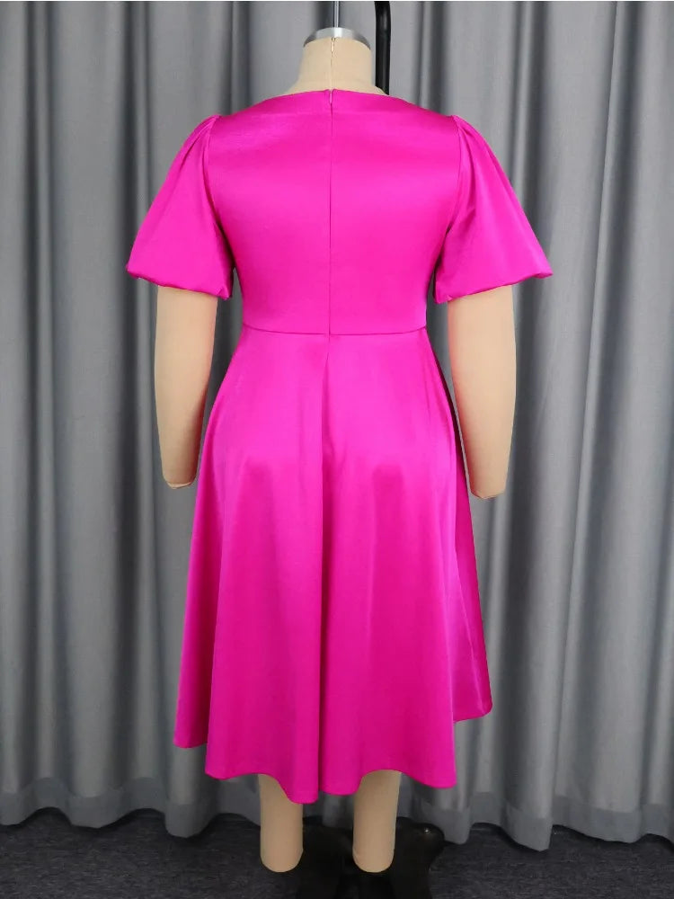 Plus Size A-Line Pleated Satin Dress