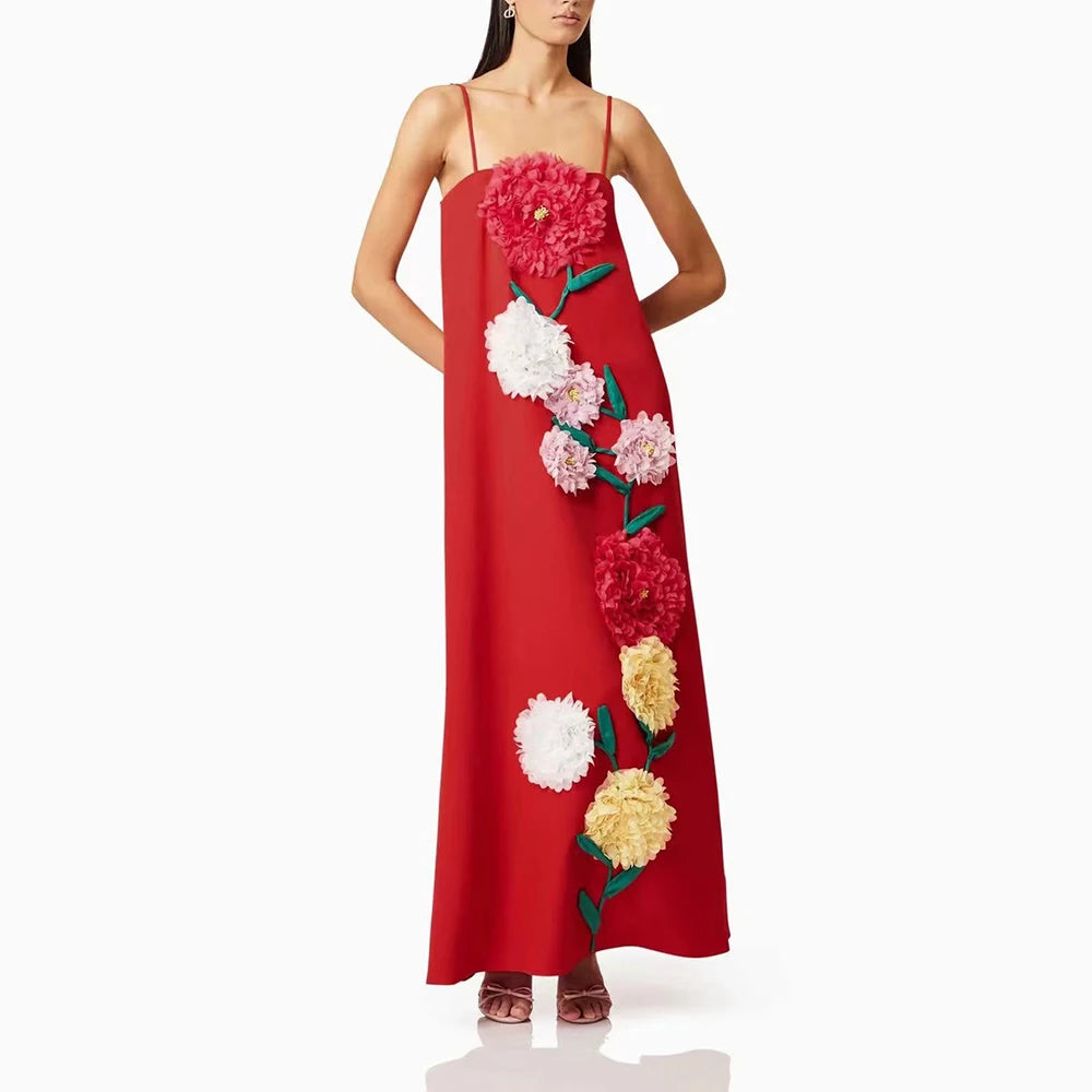 Color block3D Flower Midi Dress