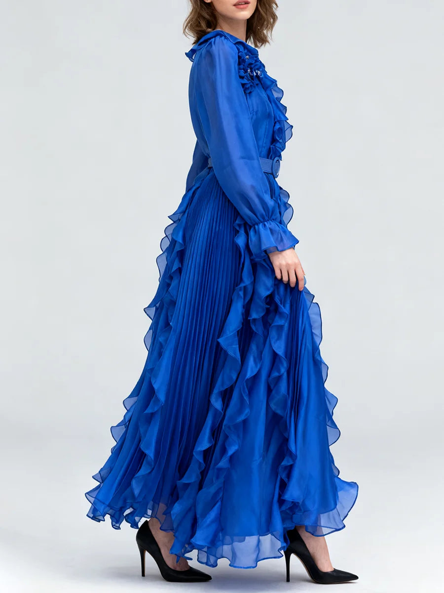 Solid Sheer Spliced Folds Dresses