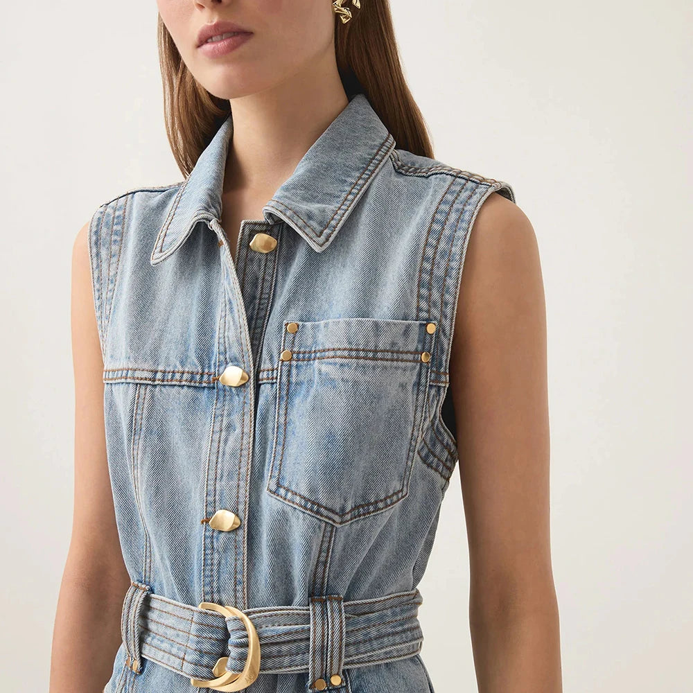 Cowboy Denim Lace Up Midi Dresses