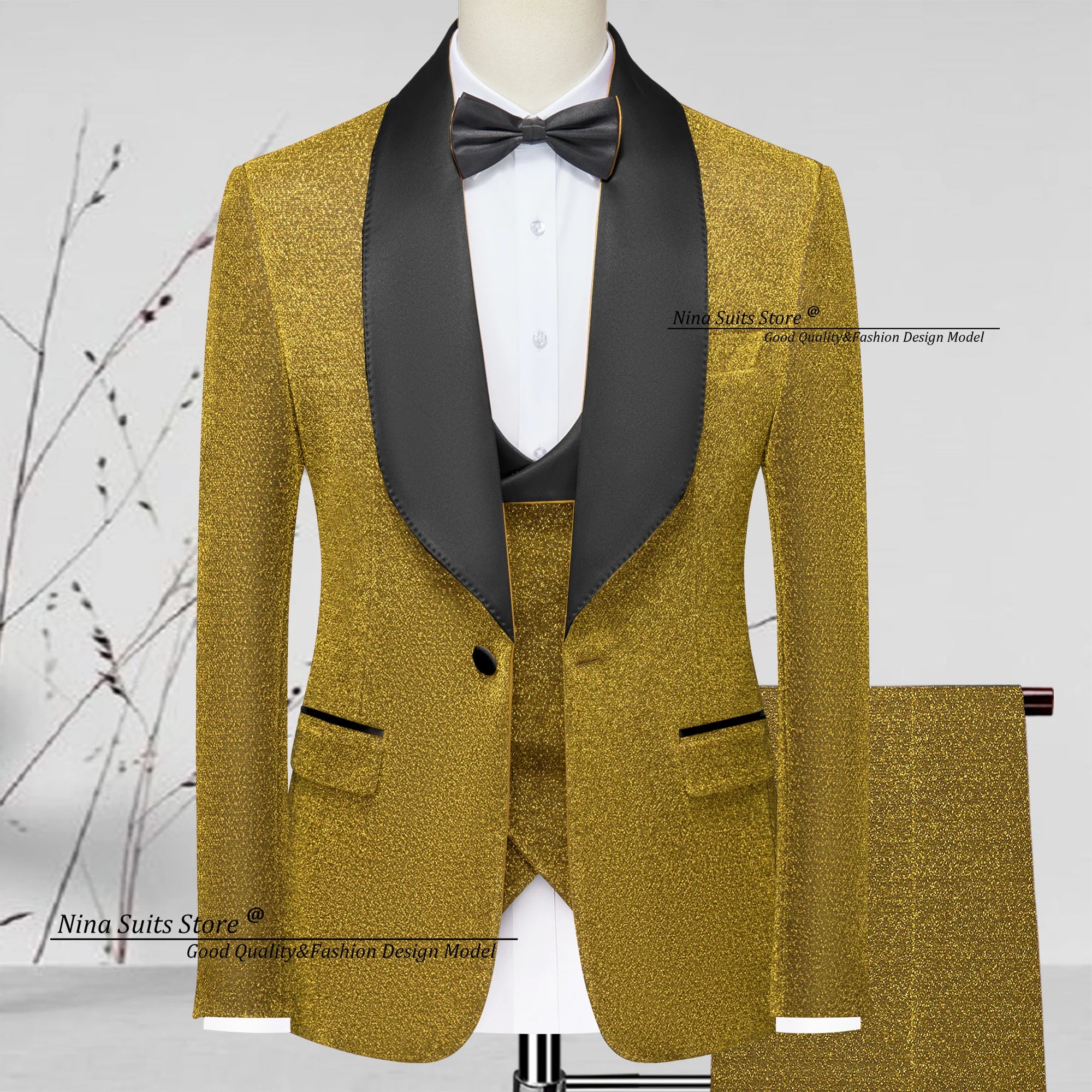 Men's 3-piece Green Shiny Glitter Set
