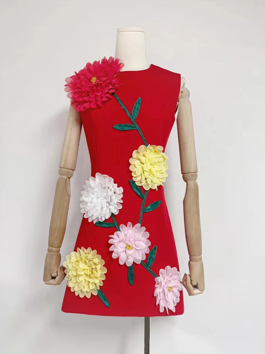 Hit Color Appliqué Dress