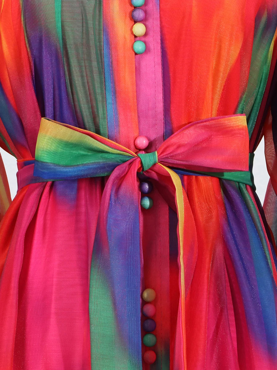 Colorful Loose Lace Up dress