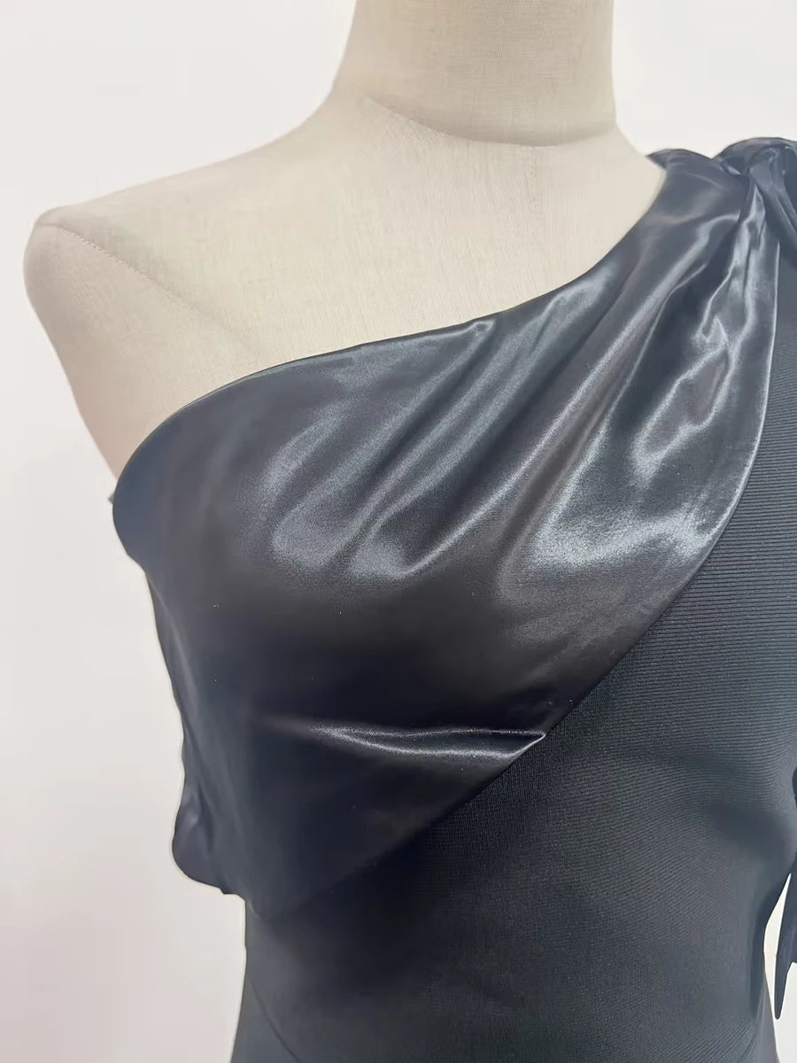 Diagonal Collar Bow Dresses