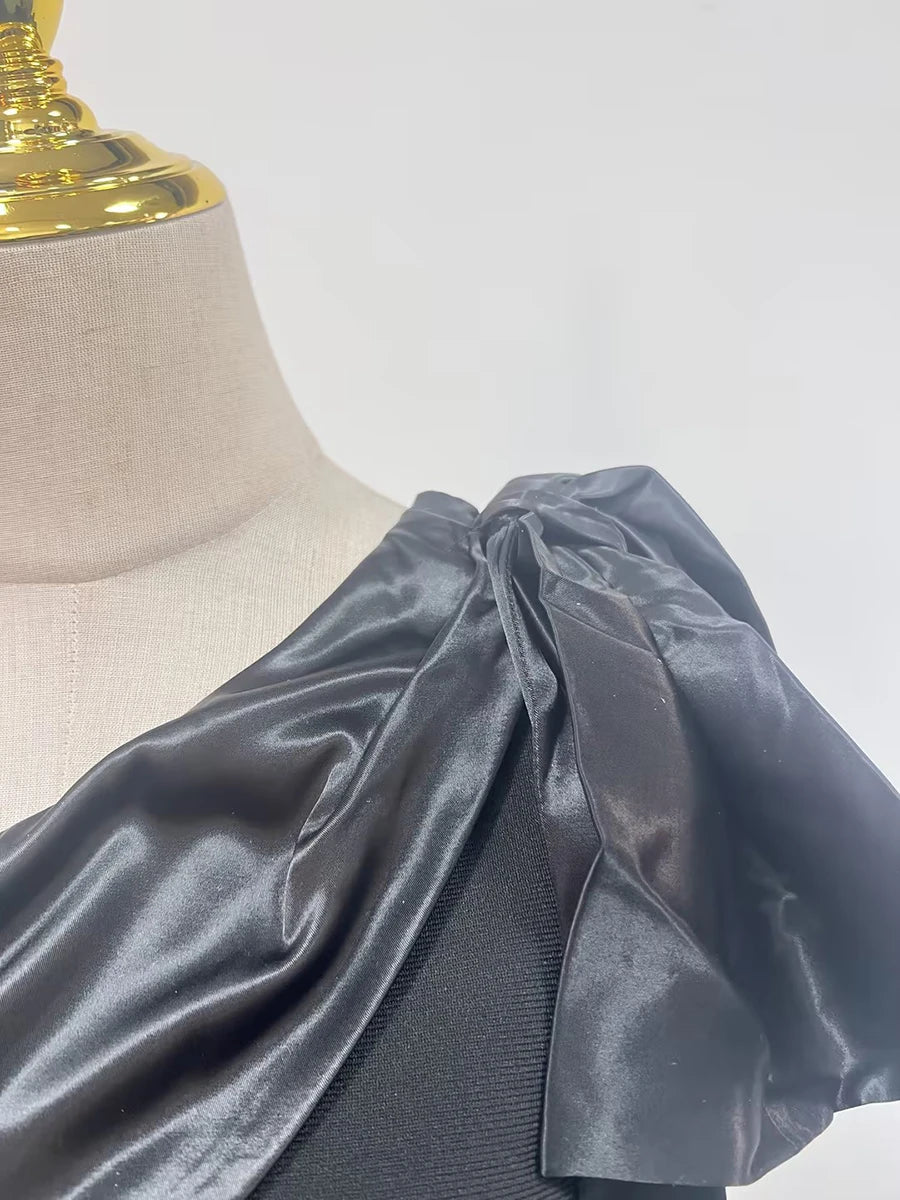 Diagonal Collar Bow Dresses