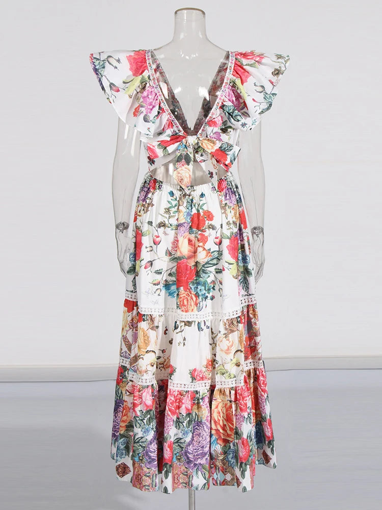 V-Neck Flying Sleeve Dress