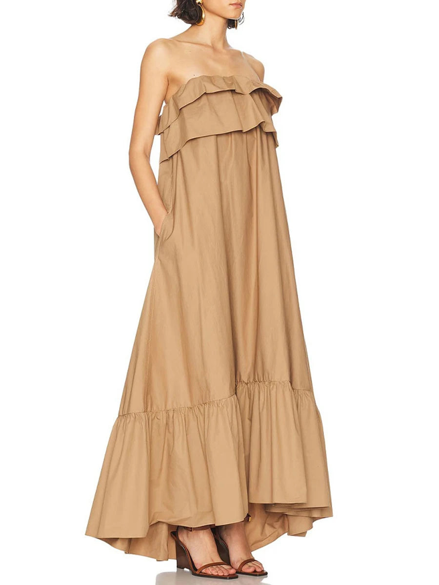 Loose Spliced Ruffles Folds Casual Dress