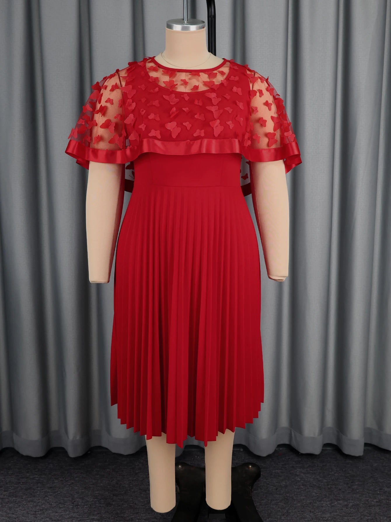 Plus Size Elegant Red Midi Dress