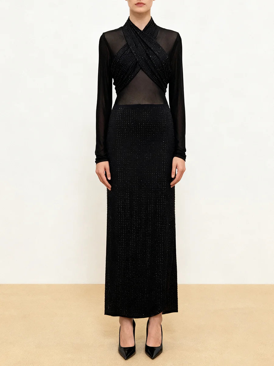 Sheer Spliced Hot Fix Dresses